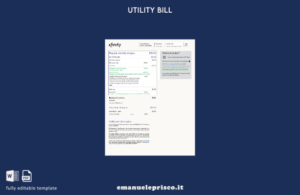 pagine di parole della bolletta dei servizi pubblici USA Xfinity in stile veri 5